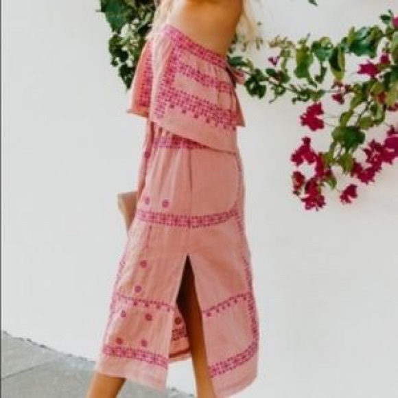 Pink Embroidered Strapless Dress with tie back - Picture 8 of 8